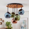 Plafoniera a sfere Koyoto con 5 schermi in vetro blu, verde e ramato, in stile Boho