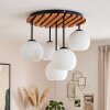 Plafoniera a sfere Koyoto Boho con base a lamelle e 5 paralumi in vetro bianco