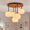 Plafoniera a sfere Koyoto Boho con base a lamelle e 5 paralumi in vetro bianco