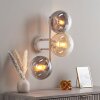 Applique moderna Gastor, 3 luci, sfere in vetro grigio fumo, ambrato e chiaro
