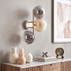 Applique moderna Gastor, 3 luci, sfere in vetro grigio fumo, ambrato e chiaro
