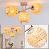 Plafoniera a sfere intrecciate Basto, 3 paralumi écru in bambù, stile boho