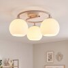 Plafoniera Koyoto moderna con tre paralumi sferici in vetro bianco, diametro 15 cm