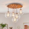 Plafoniera a sfere Gastor in stile Boho con 5 schermi di vetro chiaro e lamelle in legno