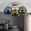 Plafoniera a sfere moderna Koyoto con 3 schermi in vetro blu, verde e oro
