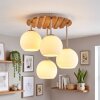 Plafoniera a sfere Koyoto con 4 schermi bianchi e lamelle in legno, Boho Style
