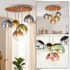 Lampadario a sospensione Gastor moderno, lamelle in legno e struttura color sabbia