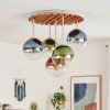 Lampadario a sospensione Gastor moderno, lamelle in legno e struttura color sabbia
