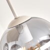 Plafoniera moderna Gastor con 4 sfere in vetro grigio fumo e struttura color Sabbia