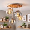 Plafoniera moderna Gastor con pannello a lamelle in legno, 4 sfere ambrate ø 15 cm