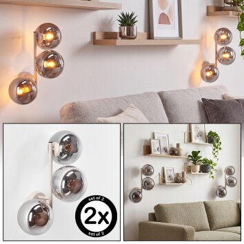 Applique da parete moderne Gastor, set da 2, con 3 sfere in vetro grigio fumo verticali
