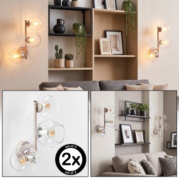 Applique da parete Koyoto moderna in set di 2 con 3 sfere in vetro chiaro
