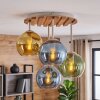 Plafoniera Koyoto, 4 paralumi in vetro blu, verdi e dorati in cluster, stile Boho