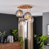 Plafoniera moderna a sospensione a cluster Koyoto, lamelle in legno e 4 sfere
