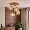 Plafoniera a 4 luci Koyoto con base a lamelle in legno, Boho sfere ambrate