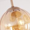 Plafoniera a 4 luci Koyoto con base a lamelle in legno, Boho sfere ambrate