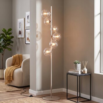 Lampada da terra moderna Gastor con 6 sfere in vetro chiaro, color sabbia
