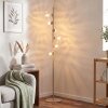 Lampada da terra moderna Koyoto con 6 sfere in vetro rigato chiaro, diametro 34 cm