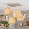 Plafoniera a 4 luci Basto con sfere intrecciate in bambù écru, stile boho