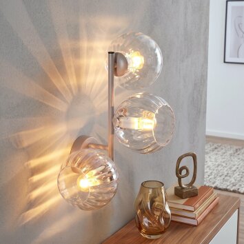Lampada da parete Koyoto moderna con 3 sfere in vetro rigato chiaro, Sabbia