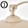 Lampada ad arco moderna Miranda, struttura curva color sabbia, paralume bianco