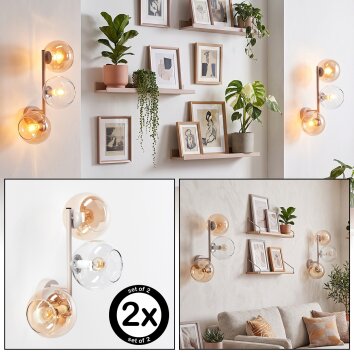 Lampada da parete Koyoto moderna, set da 2, 3 sfere ambrate, ø 15 cm