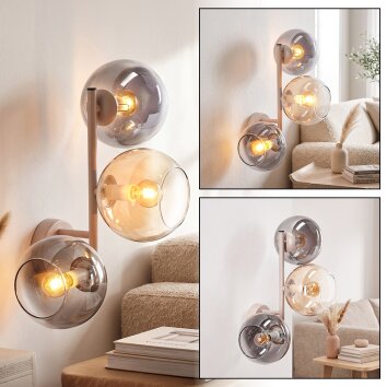 Applique moderna Koyoto, 3 sfere verticali in vetro fumé, ambra e chiaro