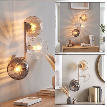 Applique moderna Koyoto con tre sfere in vetro rigato grigio fumo, ambrato e chiaro