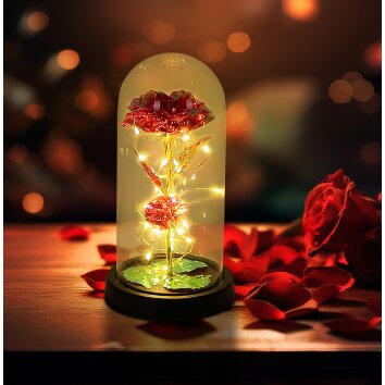 Globo Rosalina lampada decorativa LED, lampada da tavolo a campana con rosa, 20 luci LED