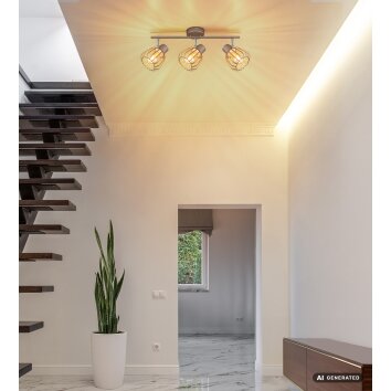 Globo Olin plafoniera da soffitto a 3 luci moderna E27 con paralumi a gabbia