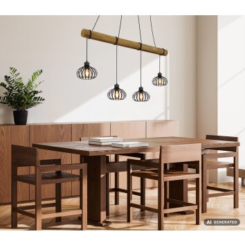 Globo Caldwell lampada a sospensione industriale a barra con 4 luci, lunghezza 125 cm