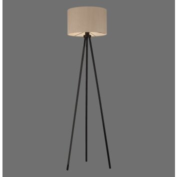 Leuchten Direkt lampada da terra a treppiede DURO, paralume cilindrico beige in tessuto