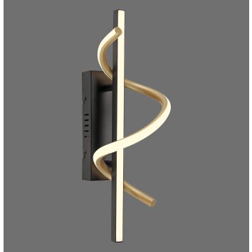 Leuchten Direkt applique LED Emanda con fascia curva color ottone, luce calda 3000 Kelvin