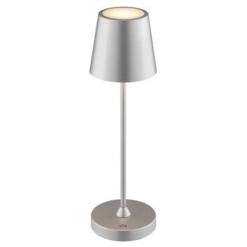 Brilliant lampada da tavolo LED Elora, luce calda 2700 Kelvin, paralume conico argentato