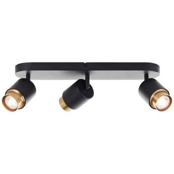 Brilliant Plafoniera a barra Covelo con 3 faretti neri e oro, luce calda 3000 Kelvin