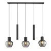 Brilliant Lampada a sospensione Ligari con 3 globi in vetro grigio fumo e 2 cilindri