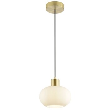 Brilliant lampada a sospensione Fanny in stile country con paralume tondo in vetro bianco