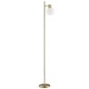 Brilliant Lampada da terra Cony, braccio laterale, paralume bianco, metallo color ottone