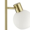 Brilliant Lampada da terra Cony, braccio laterale, paralume bianco, metallo color ottone