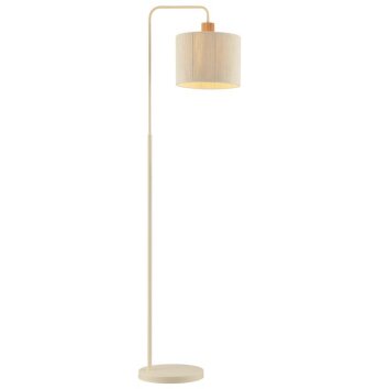 Brilliant lampada da terra Arlo con paralume cilindrico beige e dettaglio in legno
