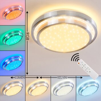 Mirabeau Plafoniera LED Alluminio, 2-Luci, Telecomando, Cambia colore